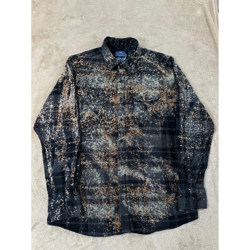 Angry Minnow Clothing Co.Mens L Plaid‎ Flannel Shirts Hamm's beer patches EUC